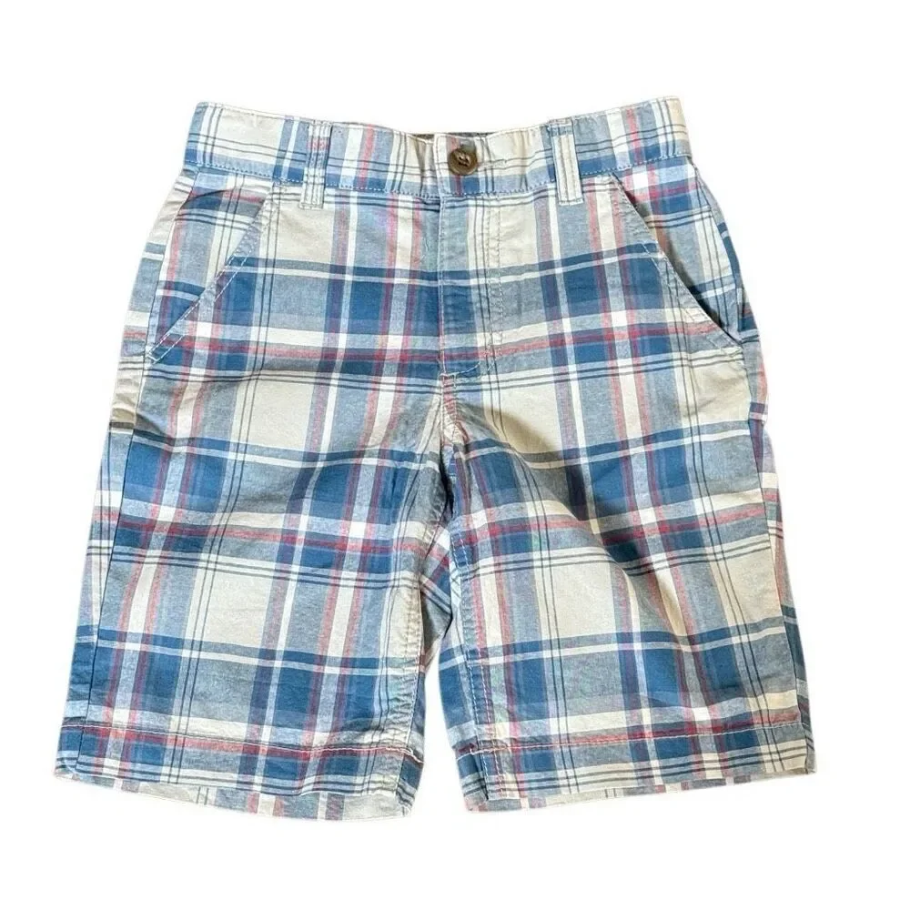 Boy Blue Plaid Casual Button Adjustable Shorts 100% Cotton Spring Summer Attire